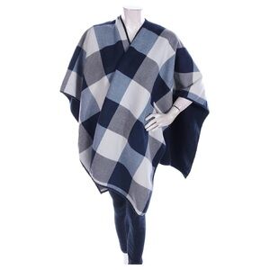 Woolrich Reversible Poncho in Blue and White Plaid